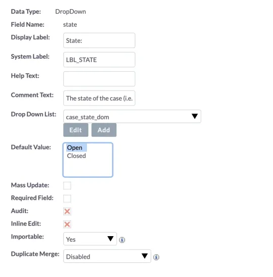 State dropdown field