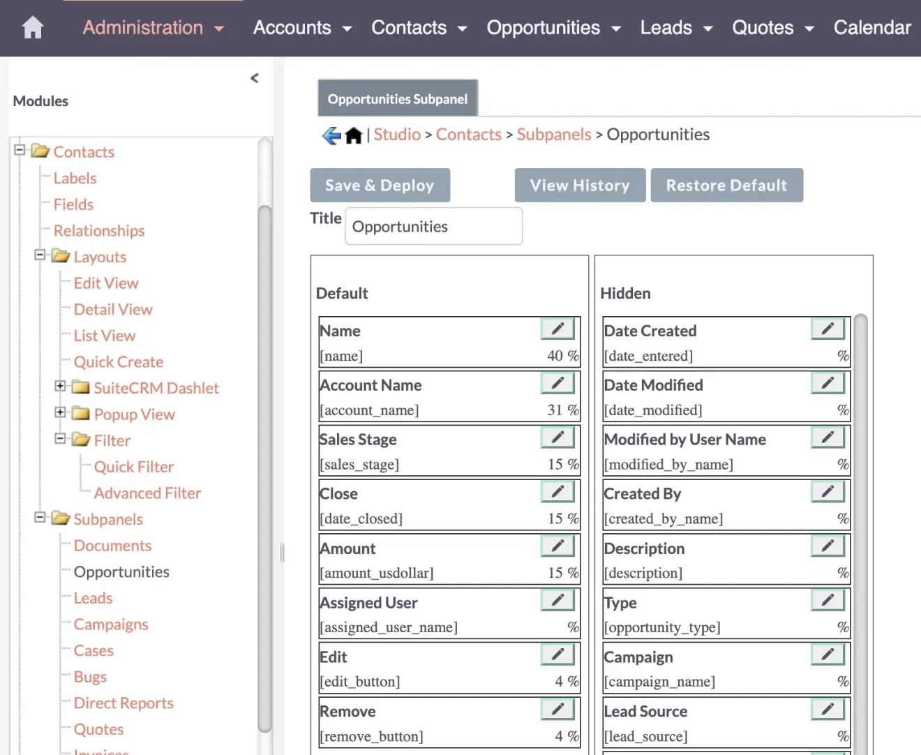 edit contacts subpanels