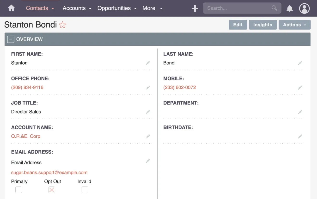 SuiteCRM Contacts birthday field