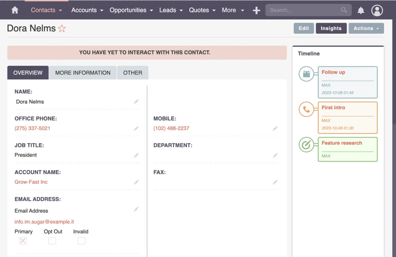 SuiteCRM contact overview