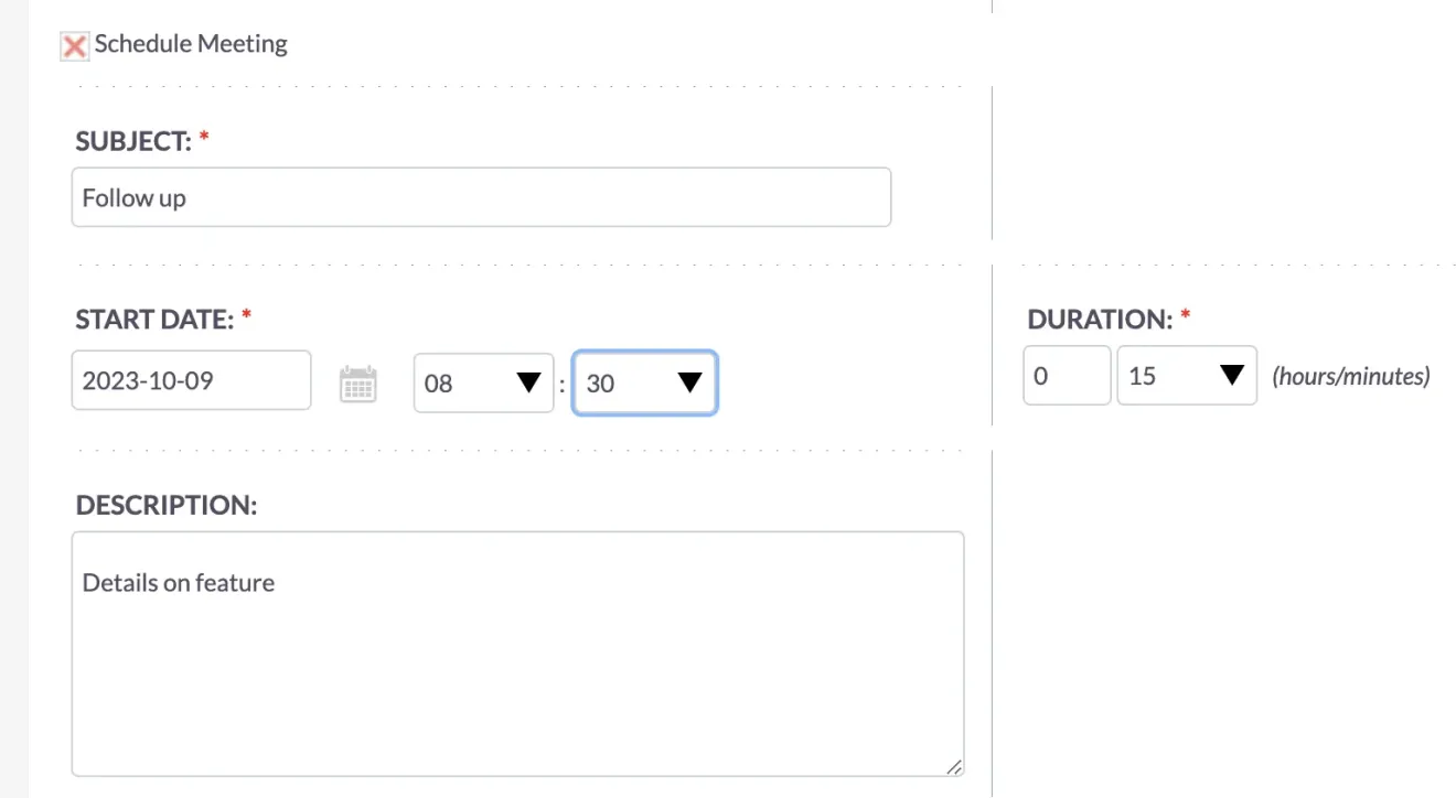 suitecrm convert lead schedule meeting