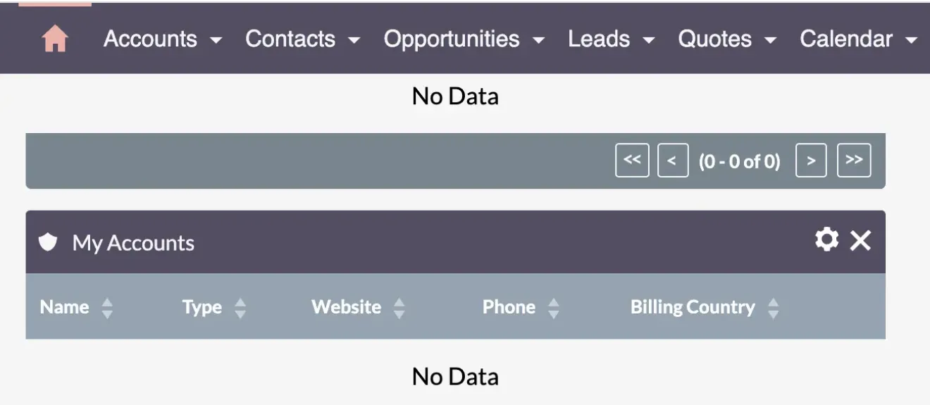 SuiteCRM dashlet accounts