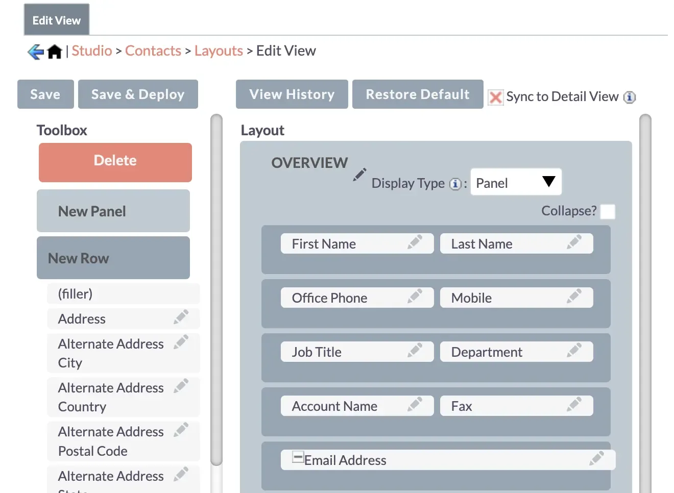 SuiteCRM edit view contacts back end