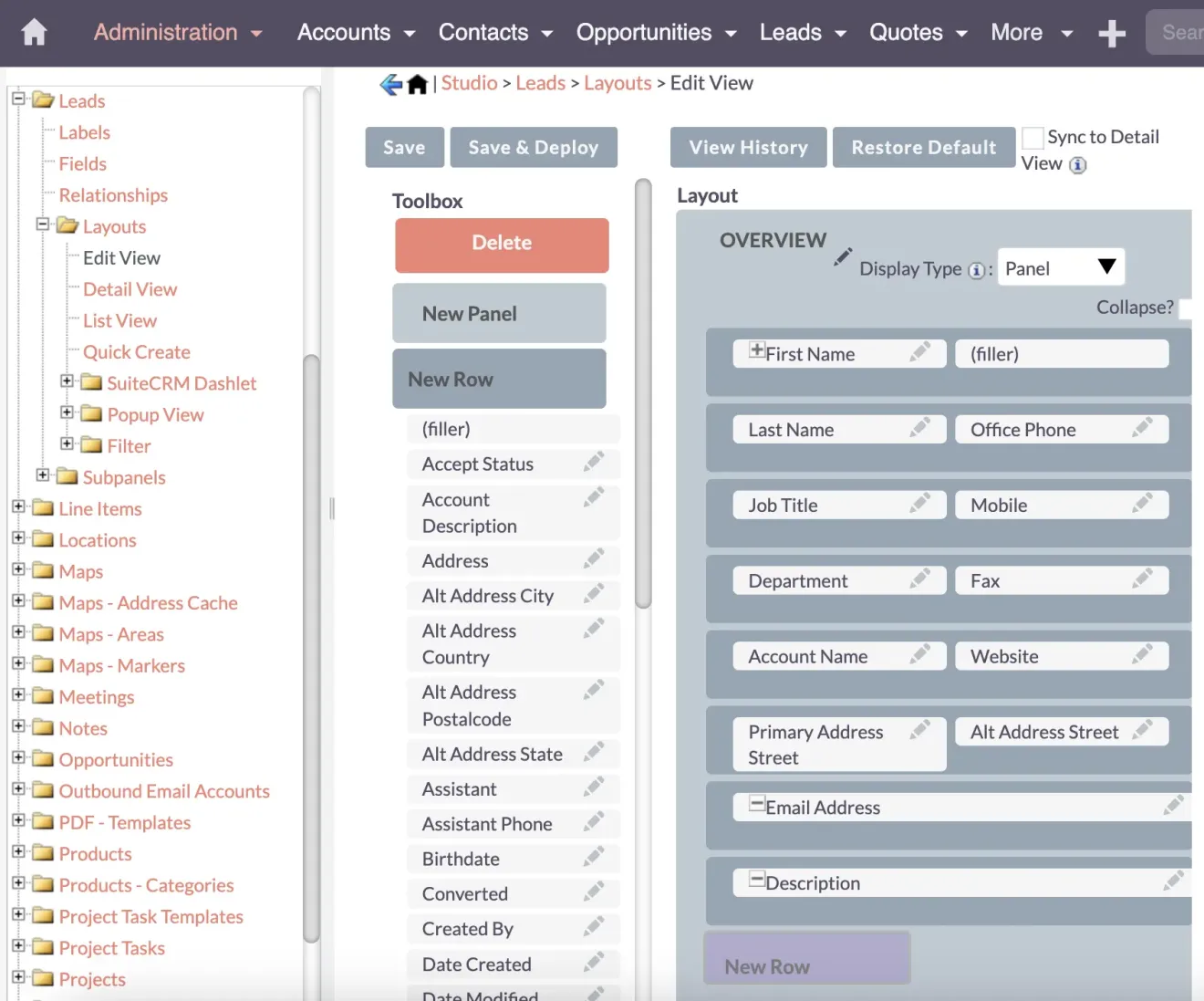 SuiteCRM Fields Add New Row
