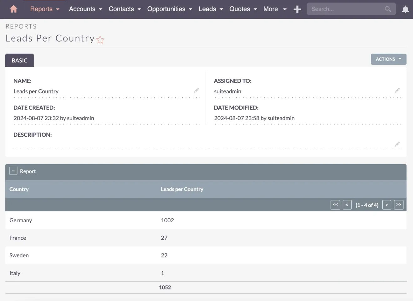 SuiteCRM Filtering Results Report