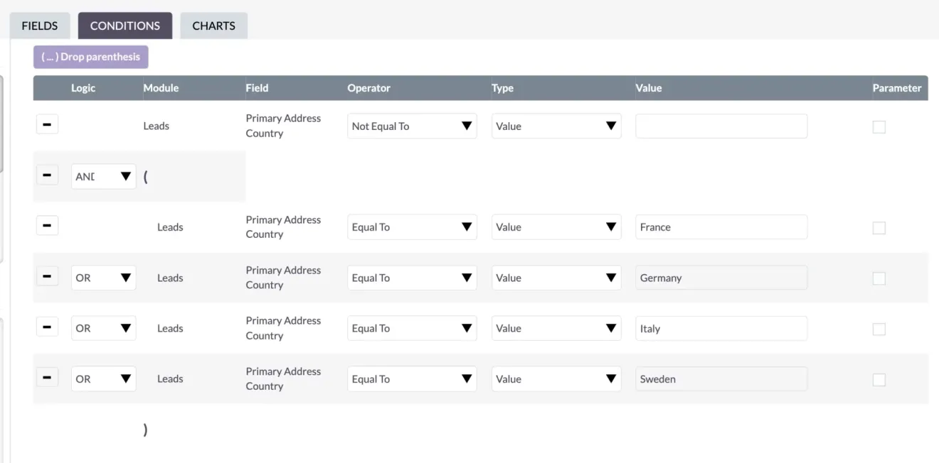 SuiteCRM Filtering Results