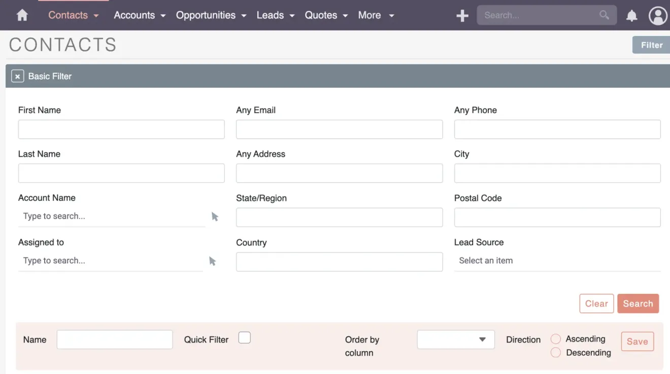 SuiteCRM Filters