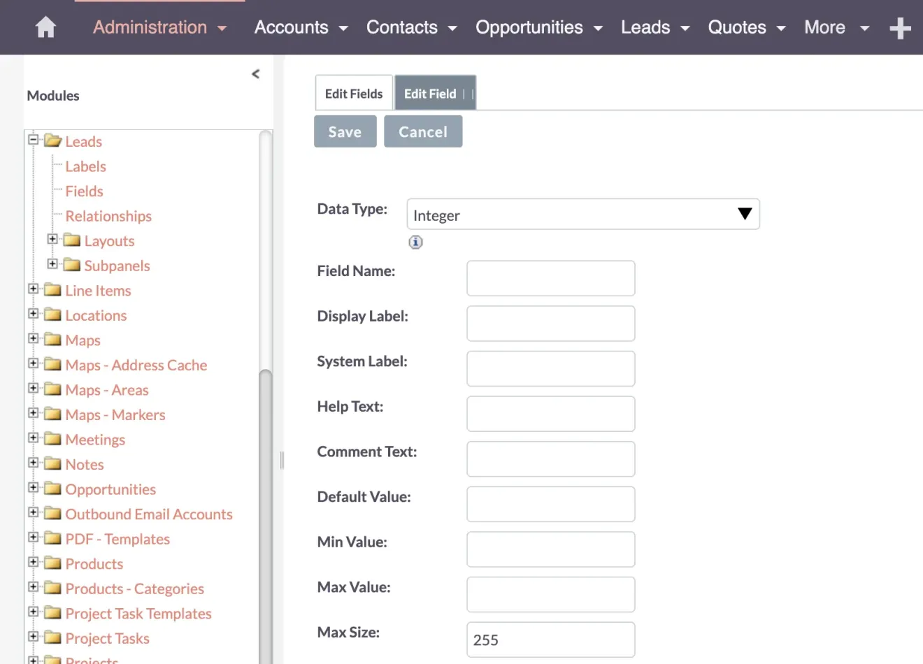 SuiteCRM Integer Field