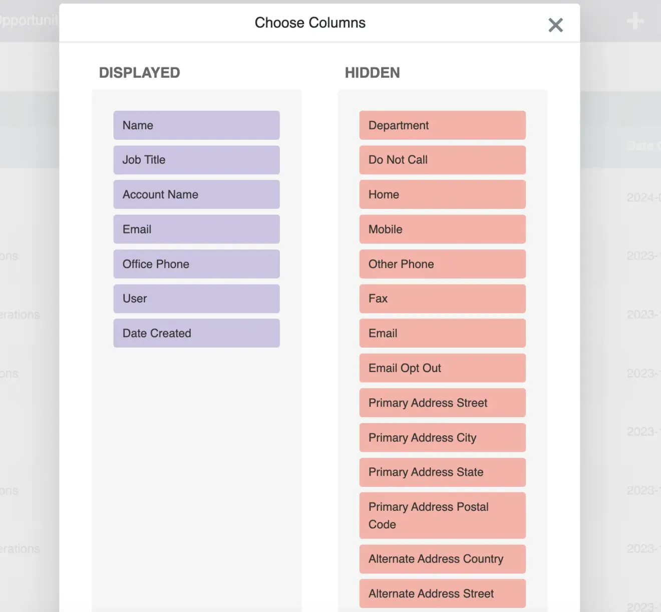 SuiteCRM List View