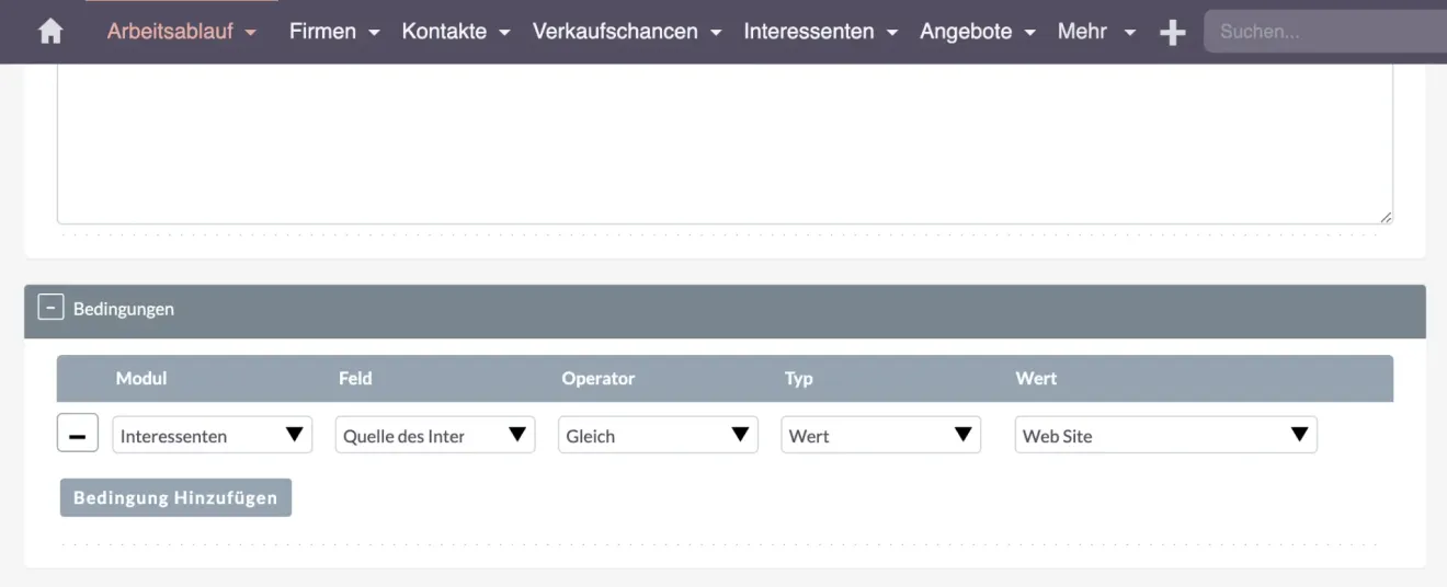 suitecrm arbeitsablauf bedingung hinzufuegen