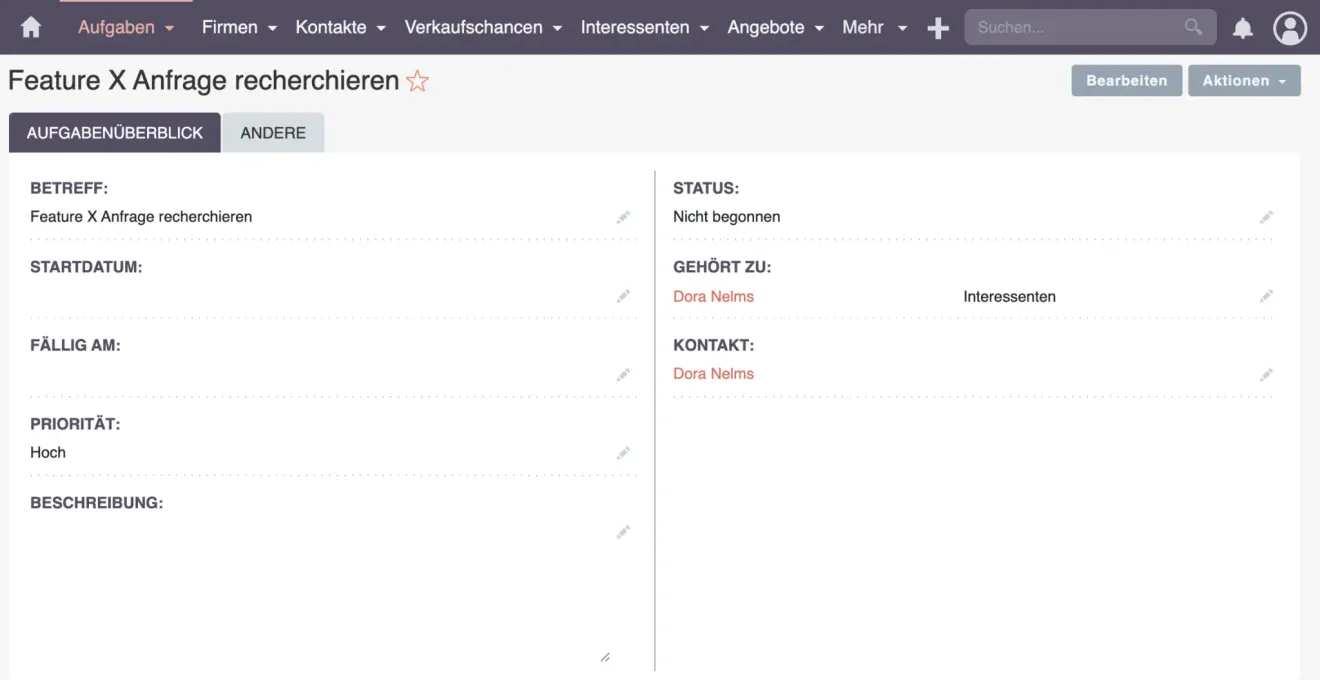 suitecrm aufgaben