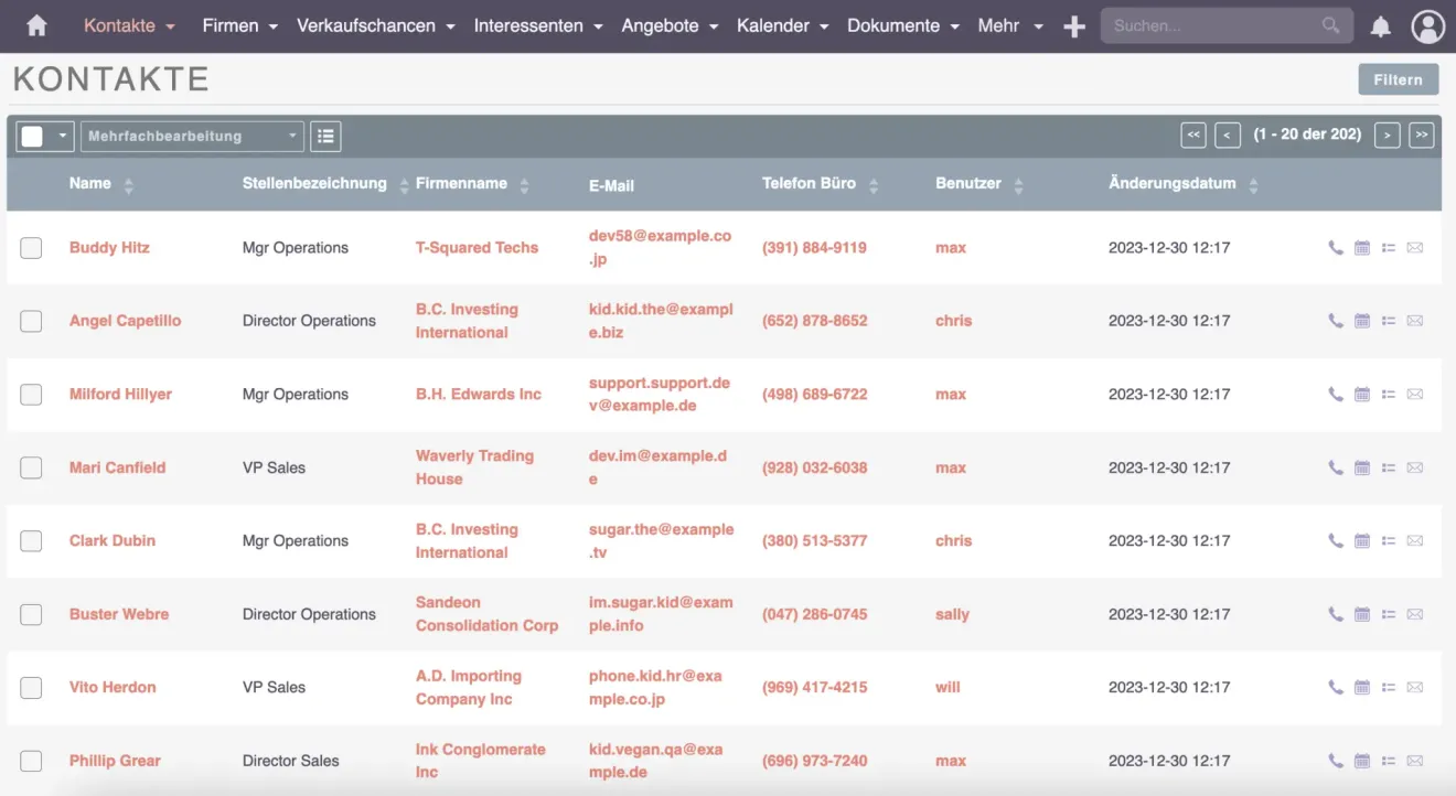 suitecrm kontaktmodul listenansicht