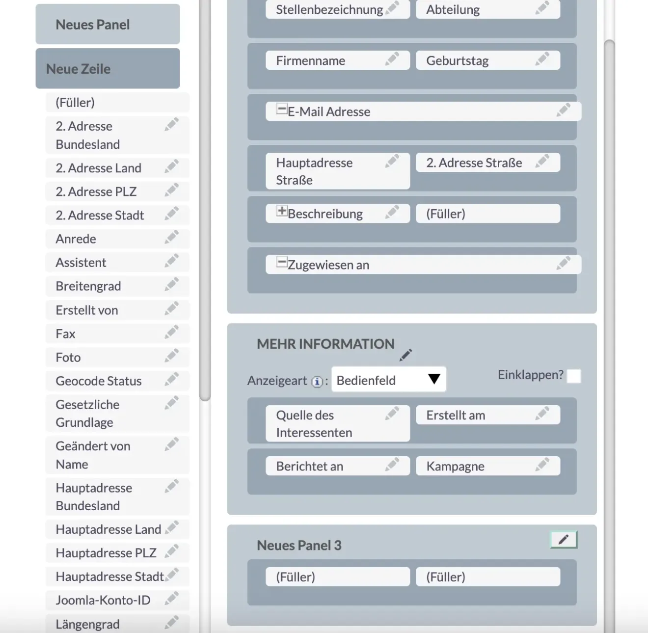 suitecrm neues panel