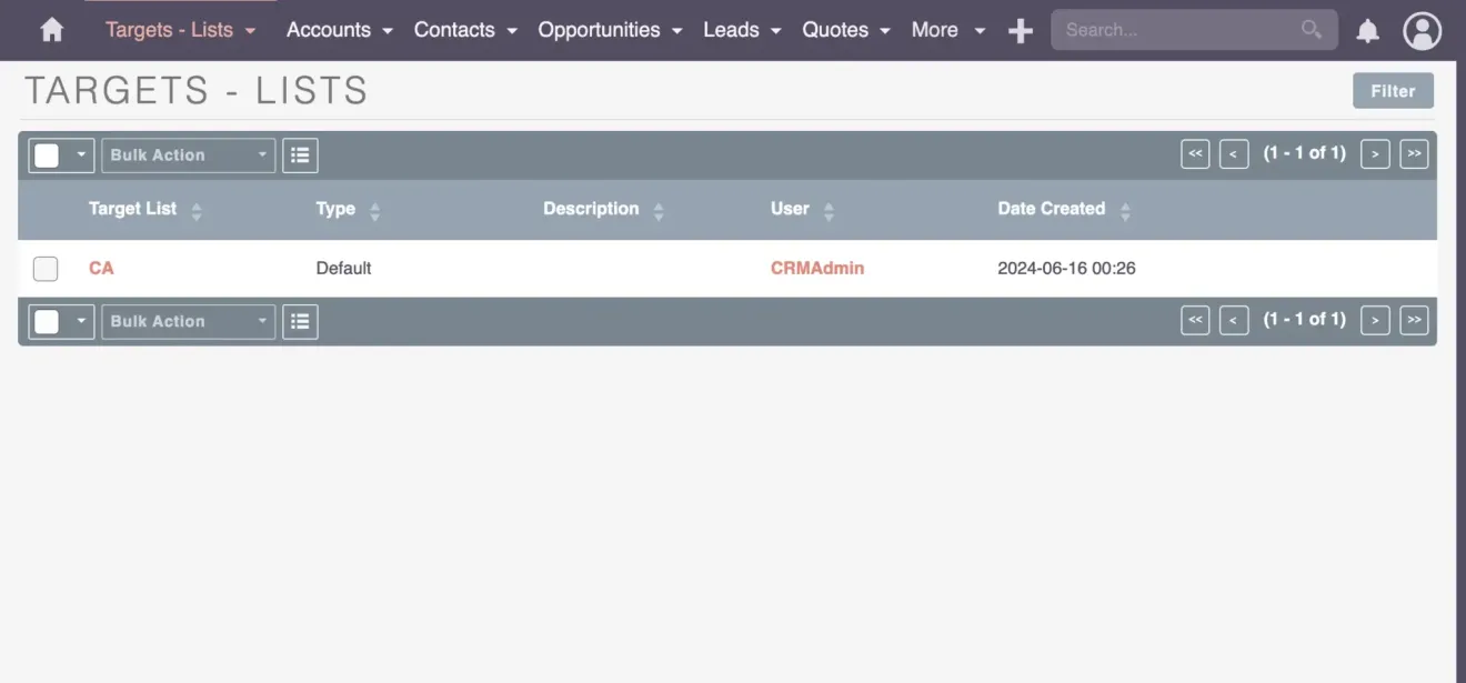 suitecrm targets lists 1