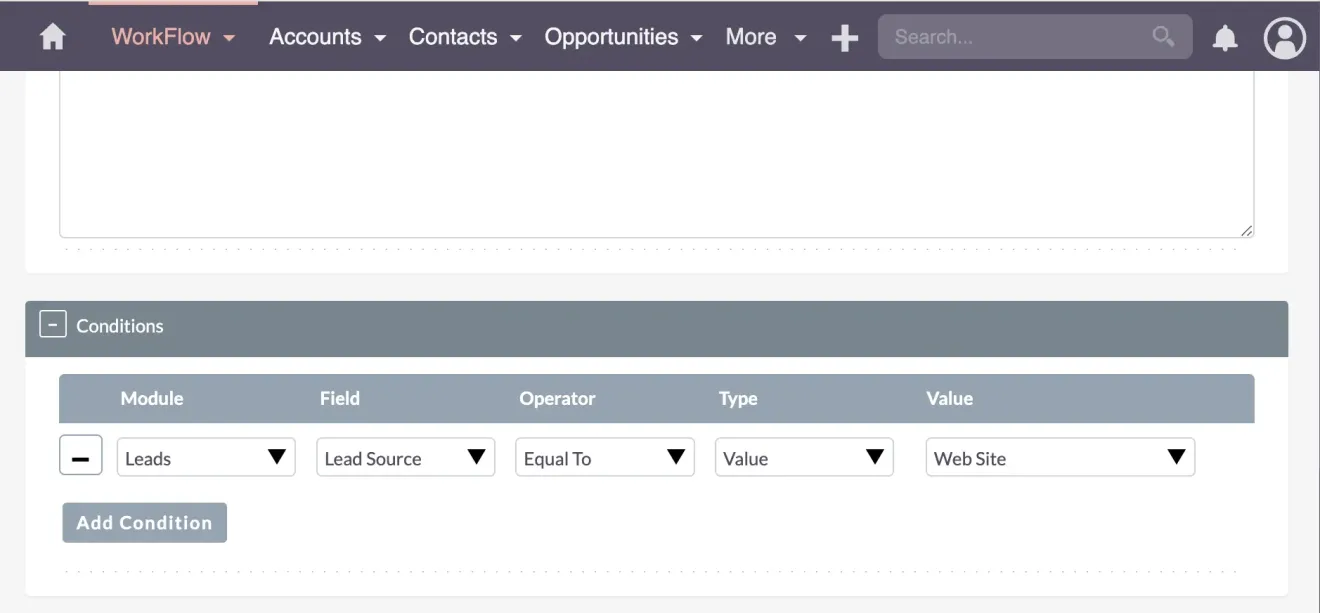 SuiteCRM Workflow Conditions