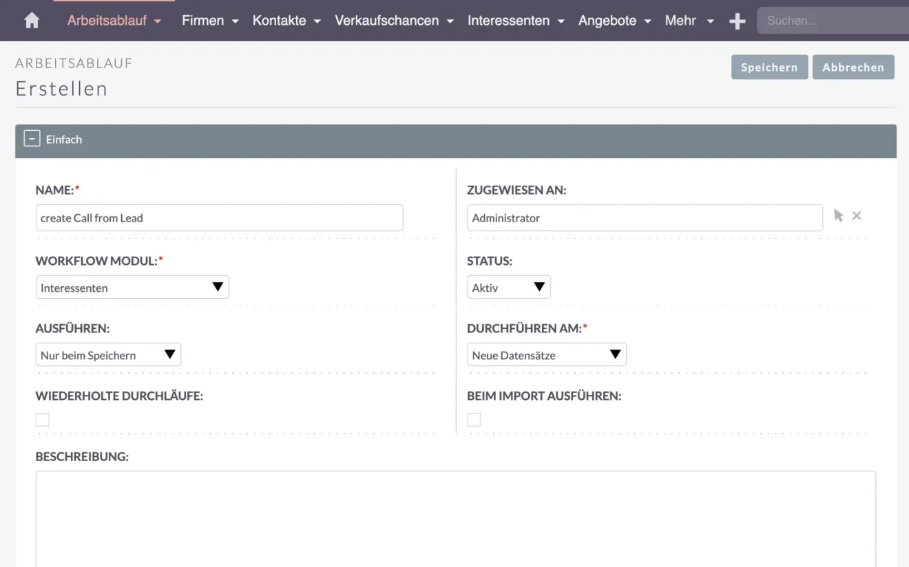 suitecrm workflow erstellen